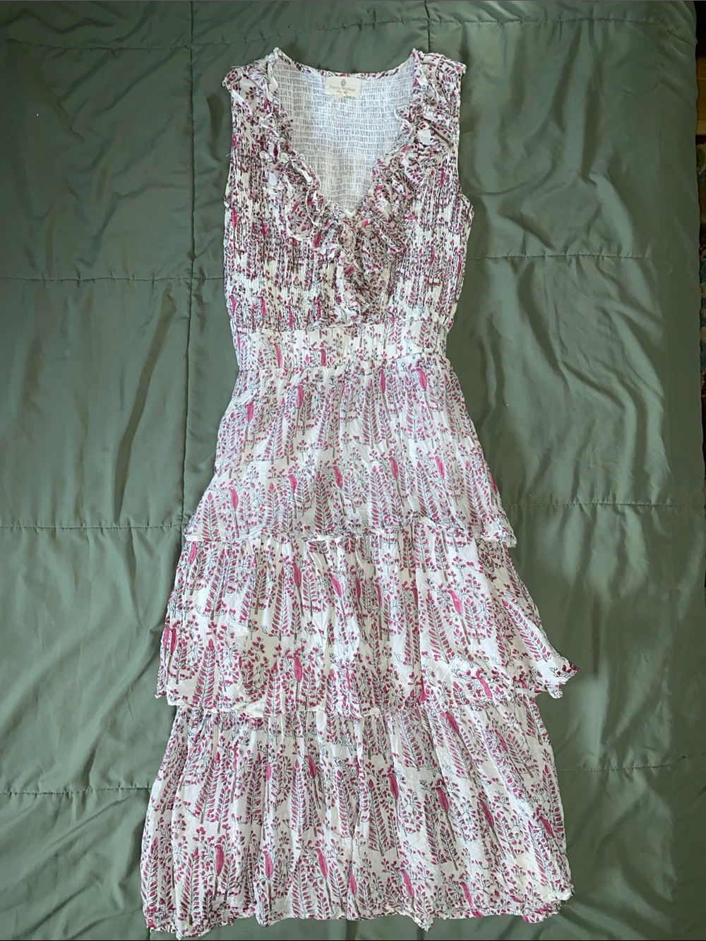 Perry Walker Women's White and Pink Floral Tiered Ruffle Dress - size 2 (fits 8)